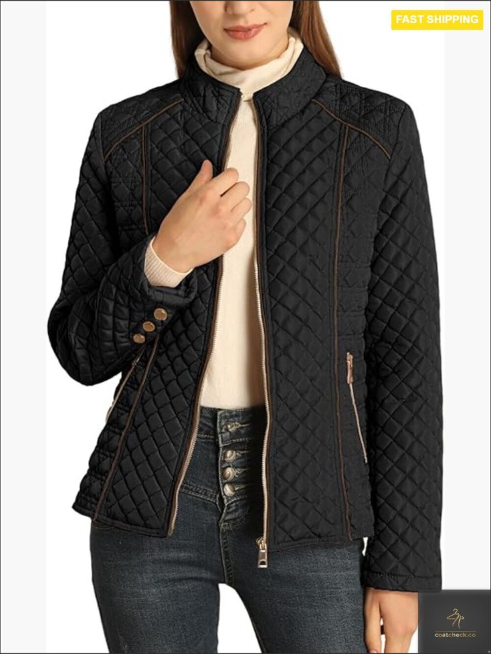 Quilted Puffer Jacket Lightweight Stand Collar Fitted Chic Winter Coat